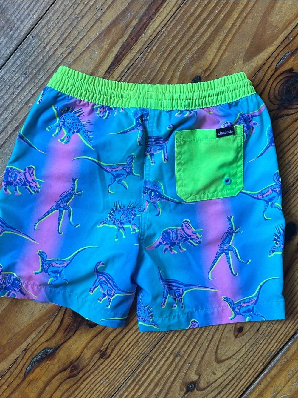 Little Boys Chubbies Neon Gradient Dinosaur Swim Trunks